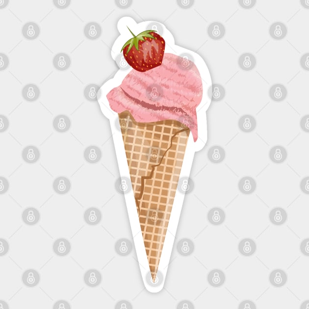 Strawberry Ice-Cream Cone Sticker by Designoholic